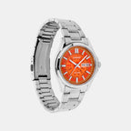 Men Quartz Orange Dial Analog Stainless Steel Watch A2582