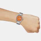Men Quartz Orange Dial Analog Stainless Steel Watch A2582
