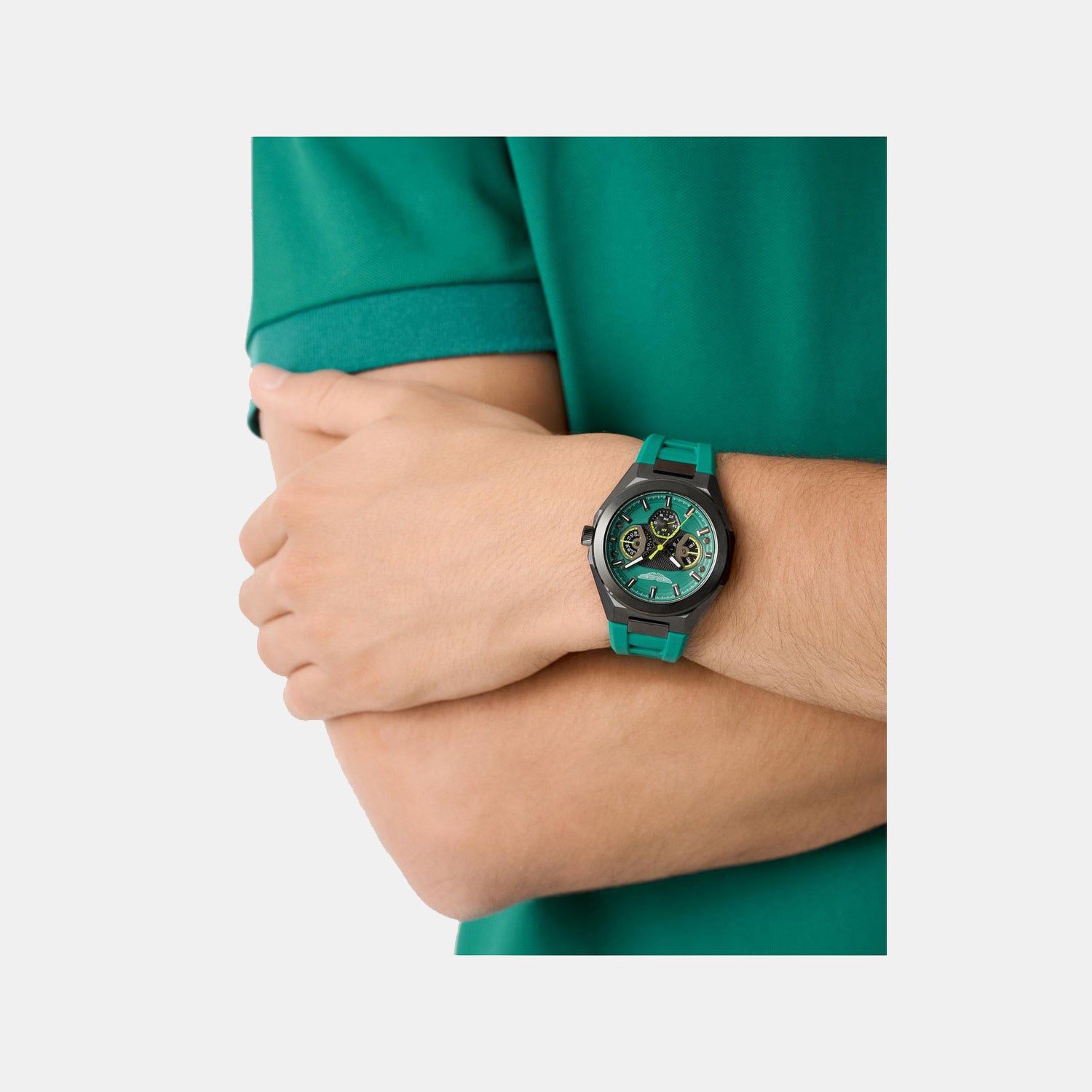 Aml Thrill Men Quartz Green Dial Multi-Function Silicone Watch MTRI1F5033E