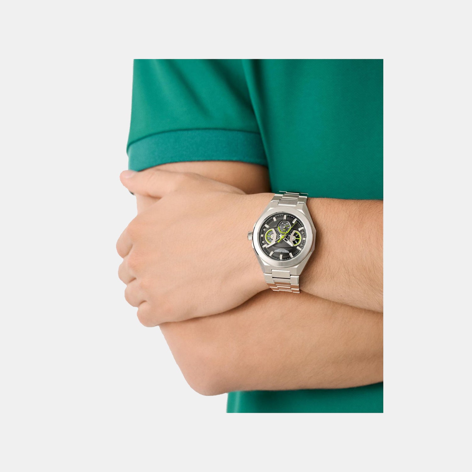 Aml Thrill Men Quartz Black Dial Multi-Function Stainless Steel Watch MTRI1F5053E