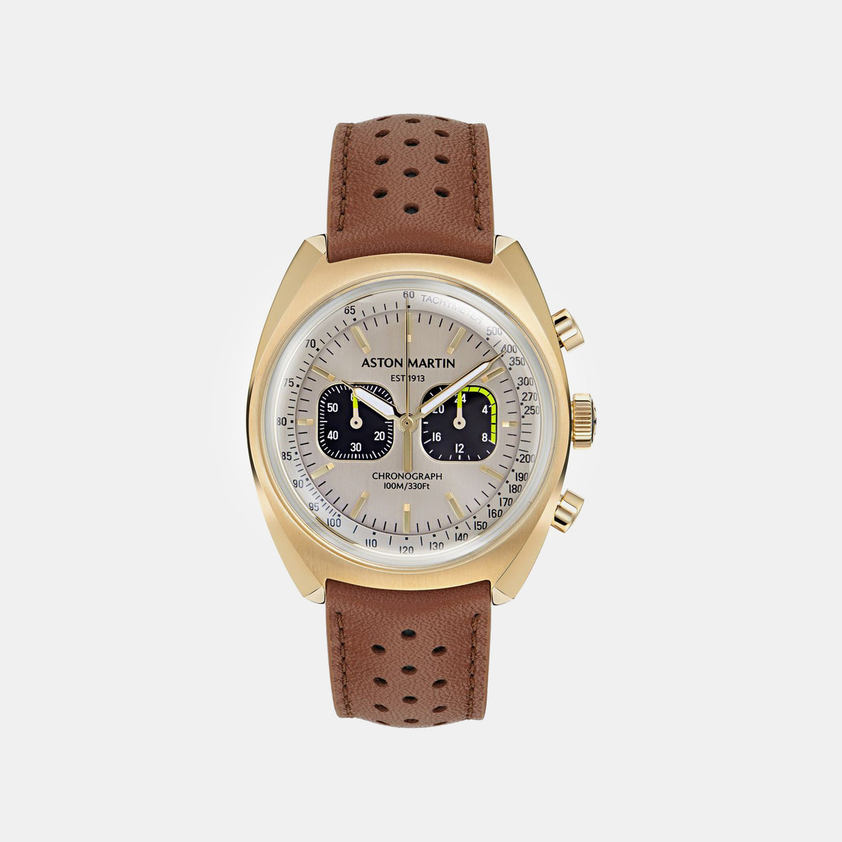 Aml Timeless Men Quartz Silver Dial Chronograph Leather Watch MTTS2F5023E