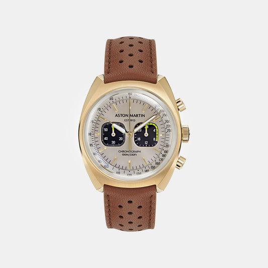 Aml Timeless Men Quartz Silver Dial Chronograph Leather Watch MTTS2F5023E