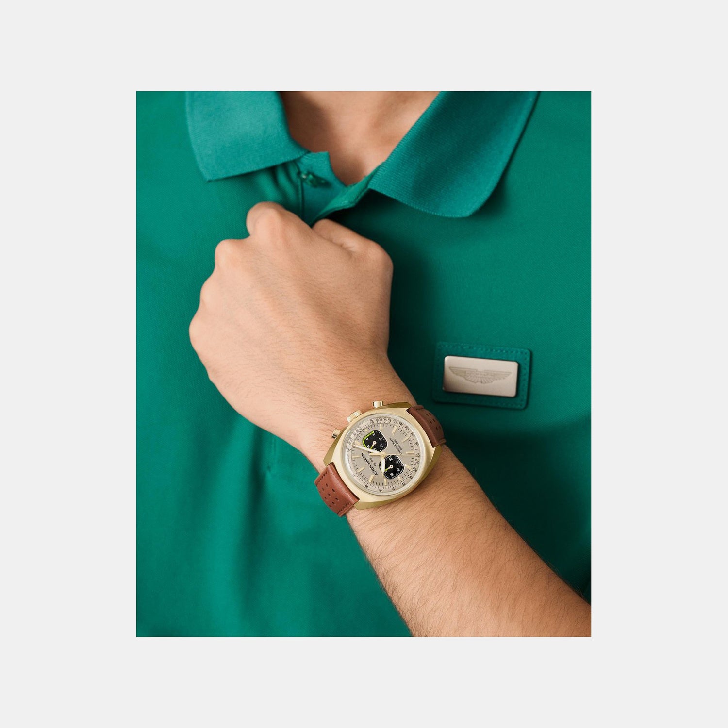 Aml Timeless Men Quartz Silver Dial Chronograph Leather Watch MTTS2F5023E