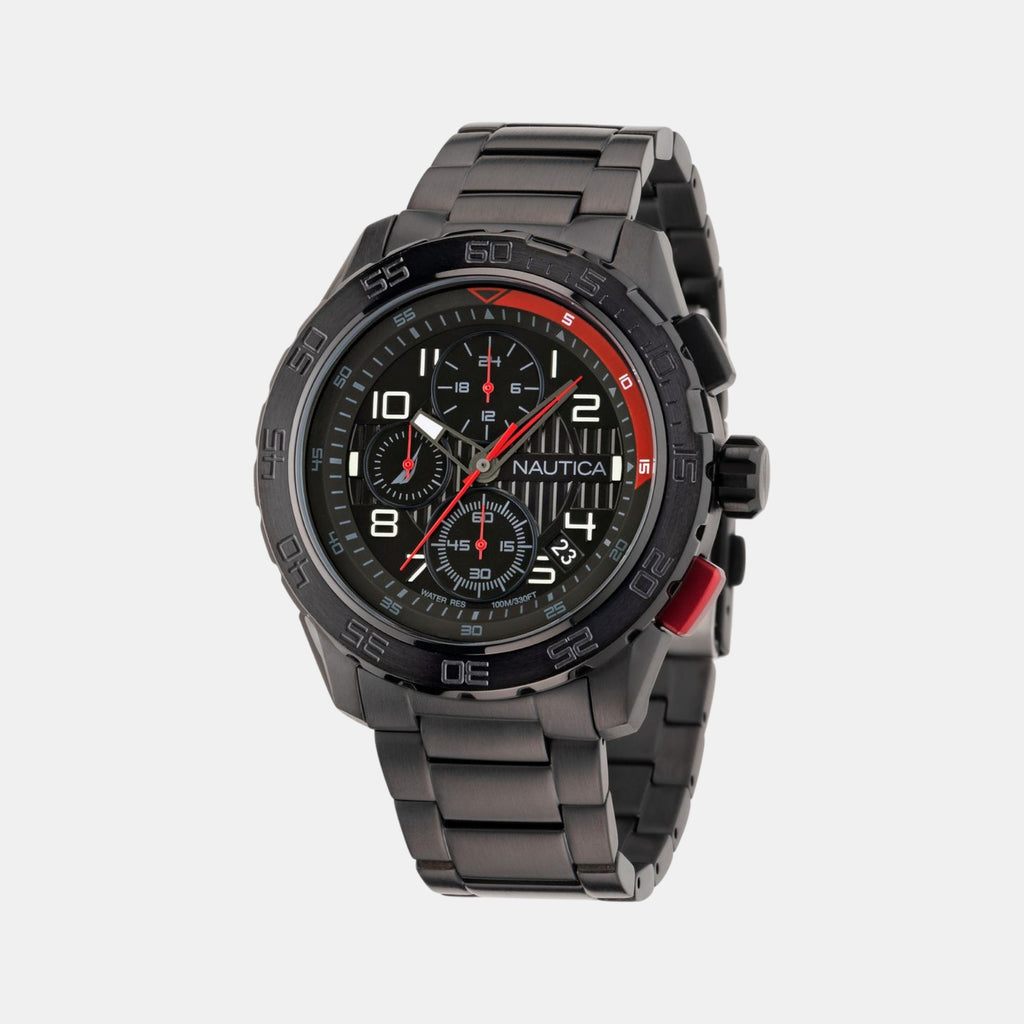 NST Men Quartz Black Dial Analog Stainless Steel Watch NAPNSS305