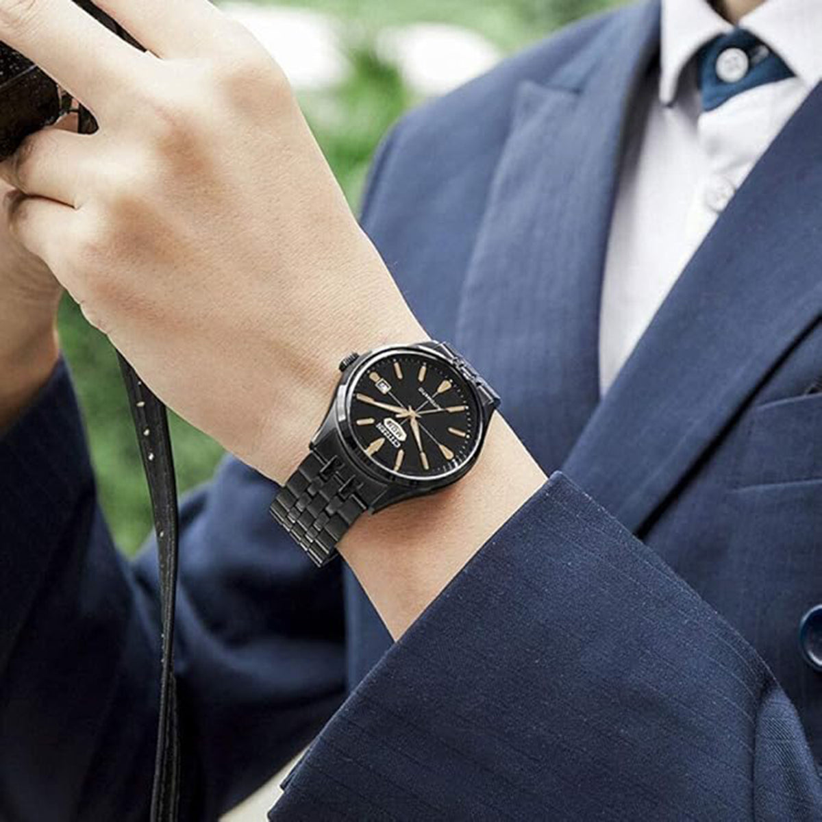 Mechanical Men Automatic Black Dial Analog Stainless Steel Watch NH8395-77E