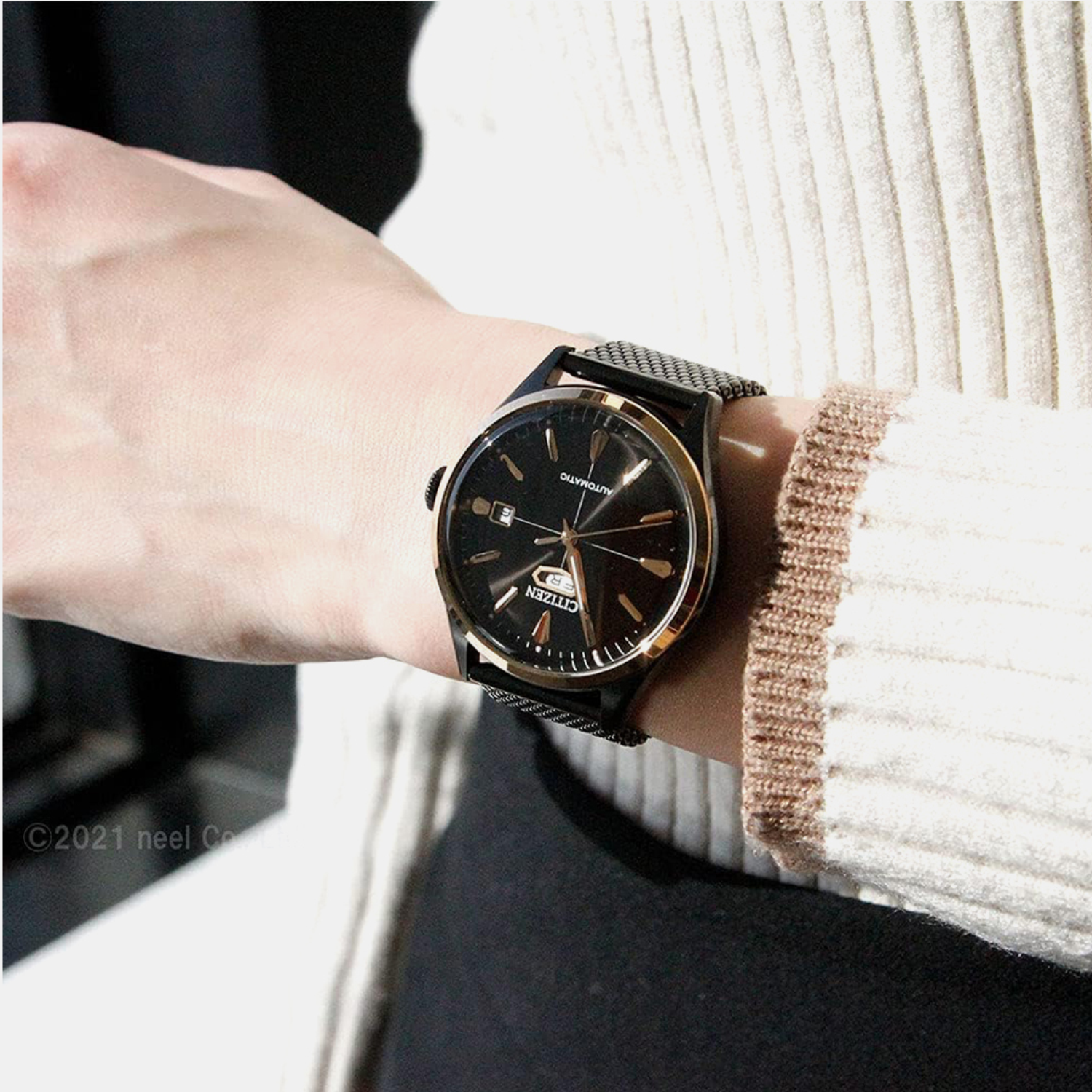 Men Automatic Black Dial Analog Stainless Steel Watch NH8396-82E