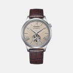 Mechanical Open Heart Men Quartz White Dial Analog Leather Watch NH9130-17A