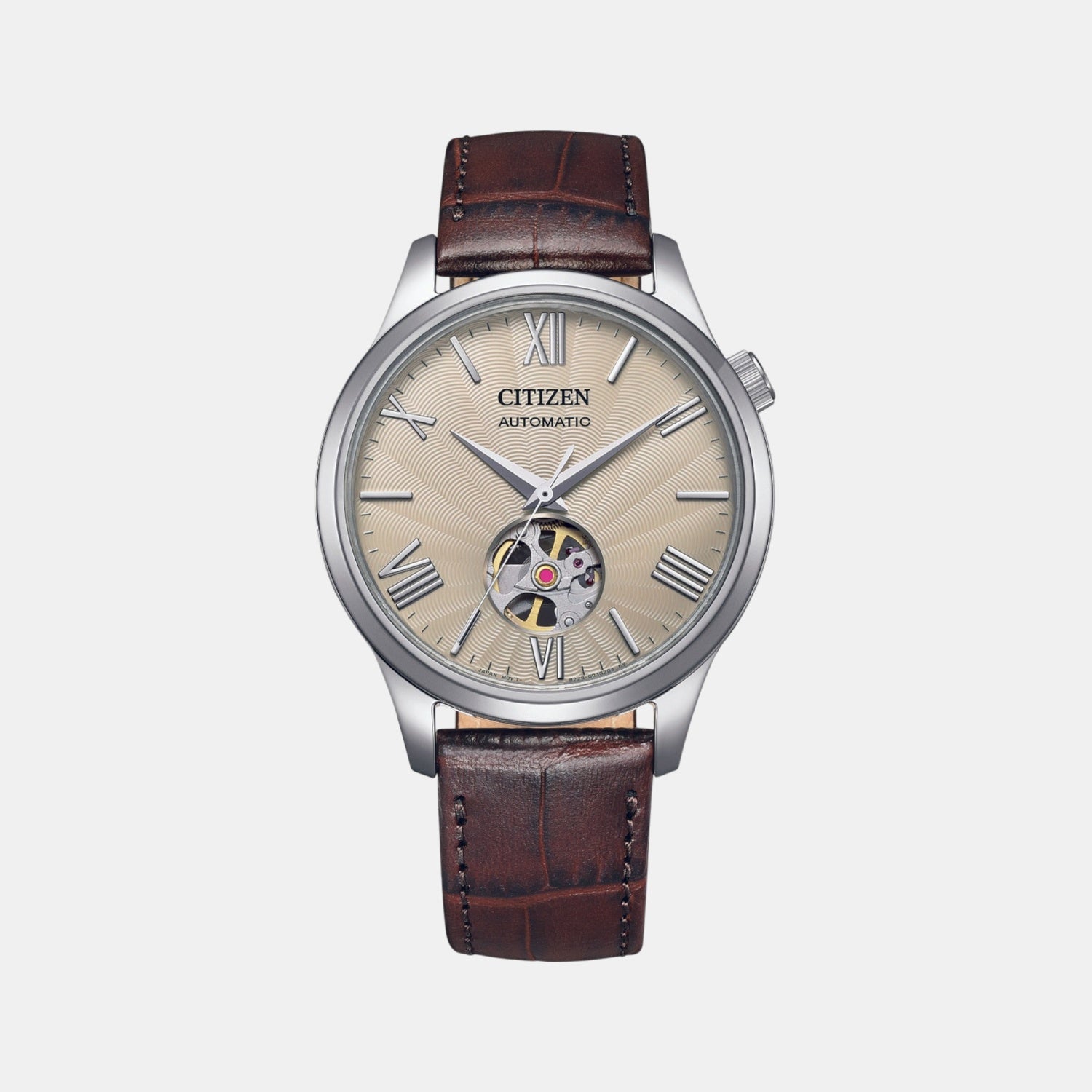 Mechanical Open Heart Men Quartz White Dial Analog Leather Watch NH9130-17A