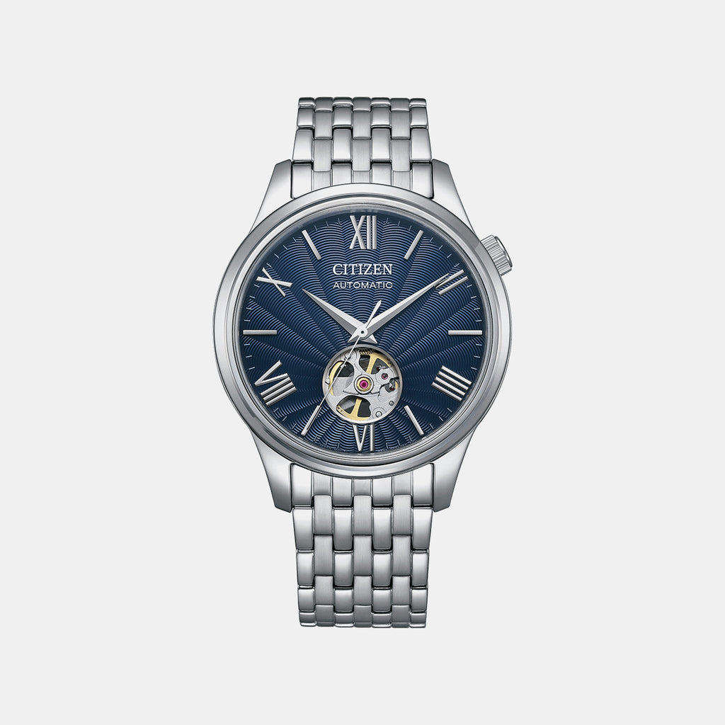 Mechanical Open Heart Men Automatic Blue Dial Analog Stainless Steel Watch NH9130-84L