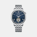 Mechanical Open Heart Men Automatic Blue Dial Analog Stainless Steel Watch NH9130-84L