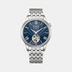 Mechanical Open Heart Men Automatic Blue Dial Analog Stainless Steel Watch NH9130-84L