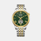Mechanical Open Heart Men Automatic Green Dial Analog Stainless Steel Watch NH9134-83X