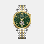 Mechanical Open Heart Men Automatic Green Dial Analog Stainless Steel Watch NH9134-83X