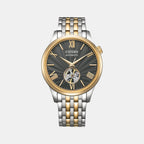 Mechanical Open Heart Men Automatic Grey Dial Analog Stainless Steel Watch NH9136-88H