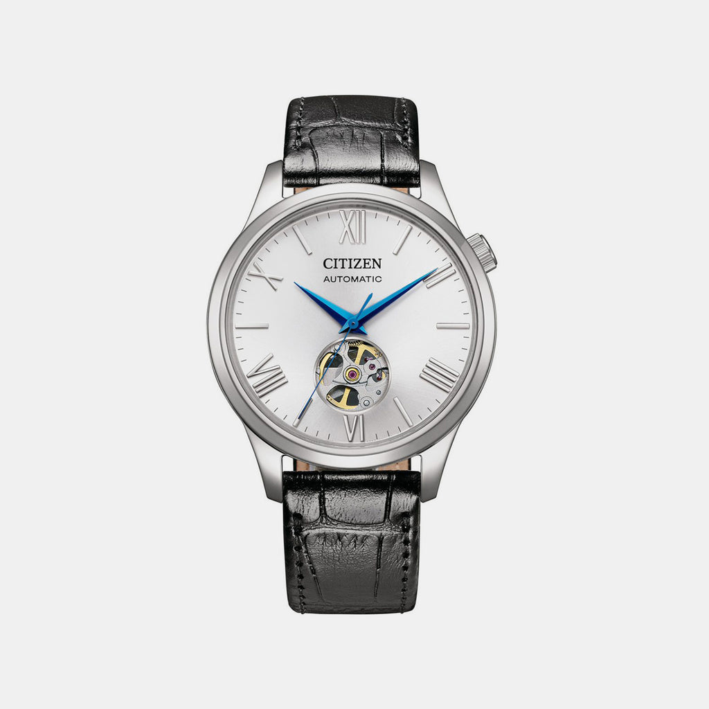 Men Mechanical Silver Dial Analog Leather Watch NH9138-15A