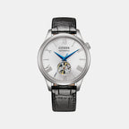 Men Mechanical Silver Dial Analog Leather Watch NH9138-15A
