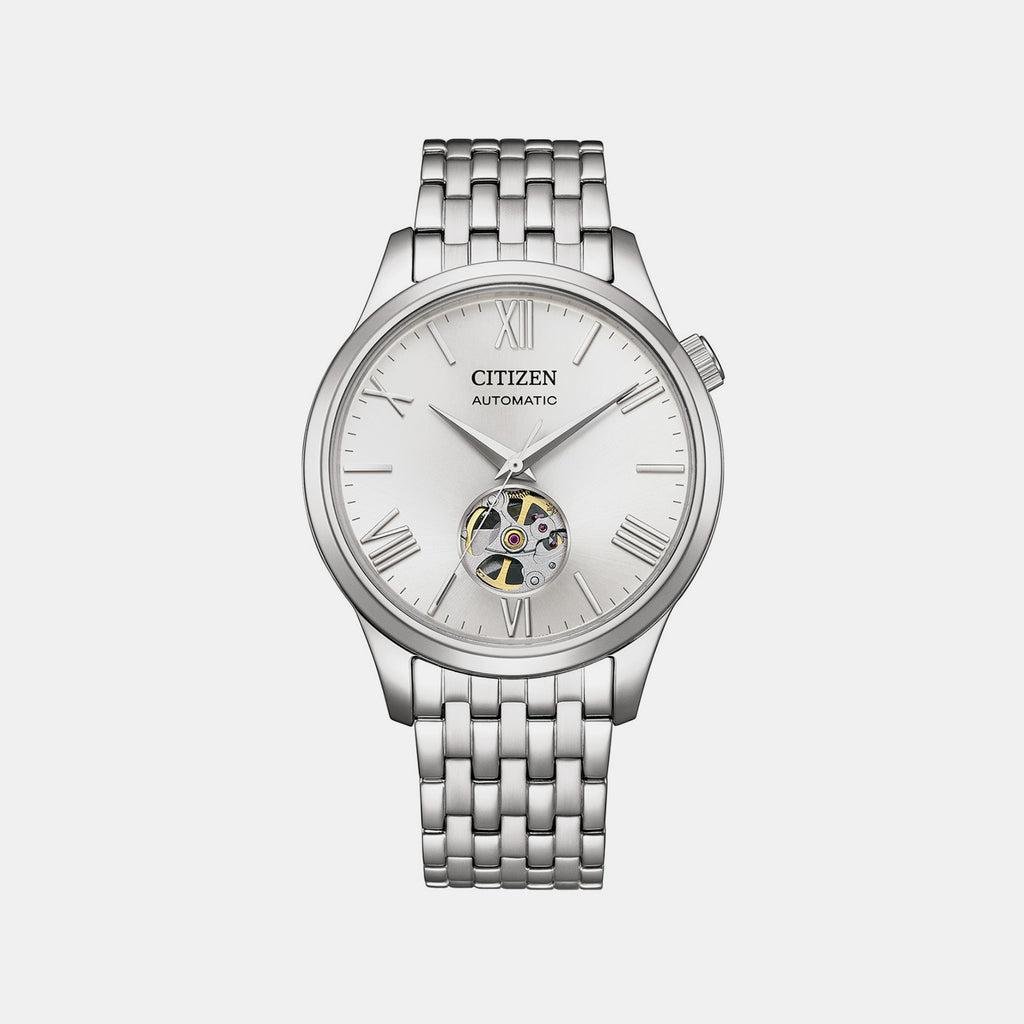 Men Mechanical Silver Dial Analog Stainless Steel Watch NH9138-82A