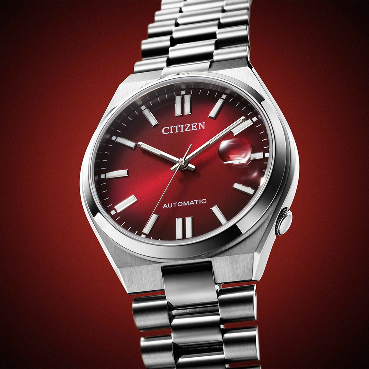Tsuyosa Men Automatic Red Dial Analog Stainless Steel Watch NJ0150-56W