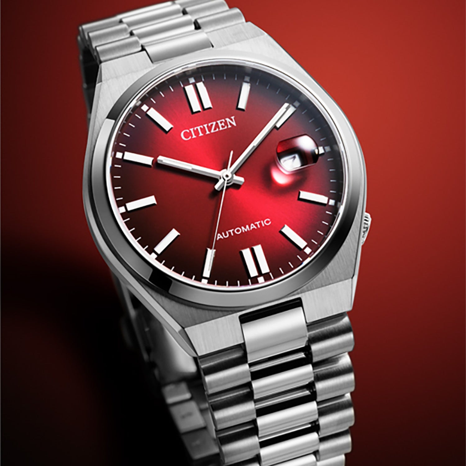 Tsuyosa Men Automatic Red Dial Analog Stainless Steel Watch NJ0150-56W
