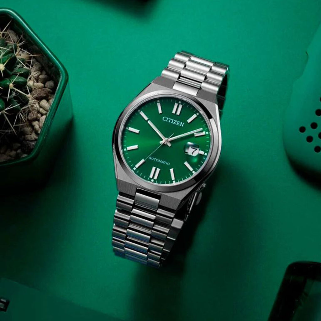Tsuyosa Men Automatic Green Dial Analog Stainless Steel Watch NJ0150-81X