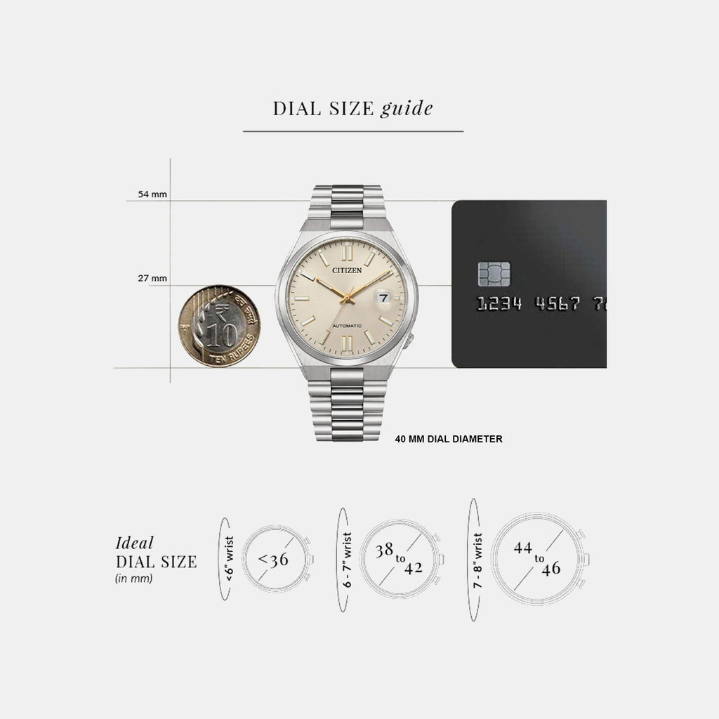 Tsuyosa Men Automatic Cream Dial Analog Stainless Steel Watch NJ0151-88W