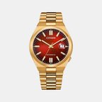 Tsuyosa Men Automatic Red Dial Analog Stainless Steel Watch NJ0153-82X