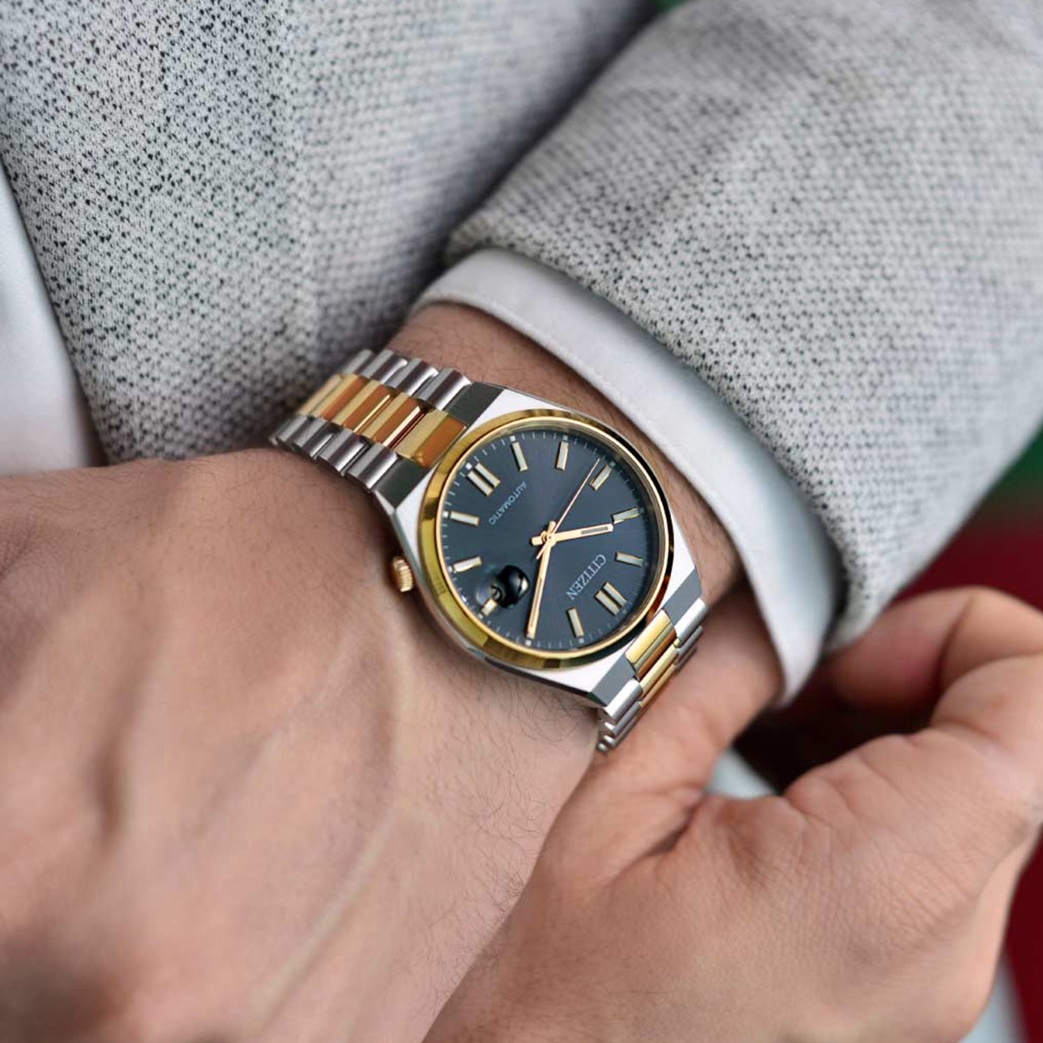 Tsuyosa Men Automatic Grey Dial Analog Stainless Steel Watch NJ0154-80H