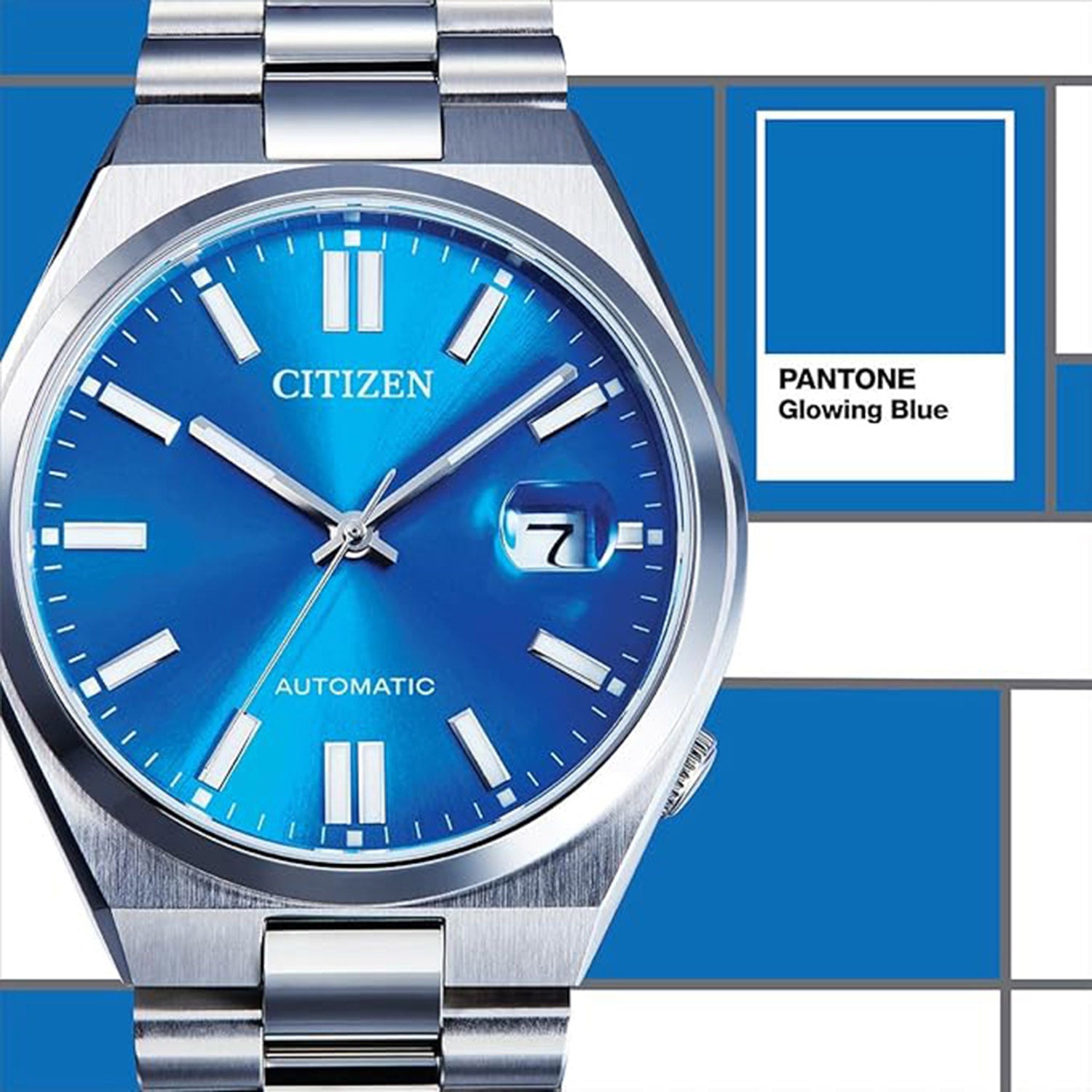 Tsuyosa Men Automatic Blue Dial Analog Stainless Steel Watch NJ0158-89L