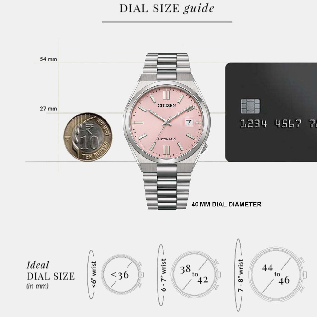 Tsuyosa Men Automatic Pink Dial Analog Stainless Steel Watch NJ0158-89X