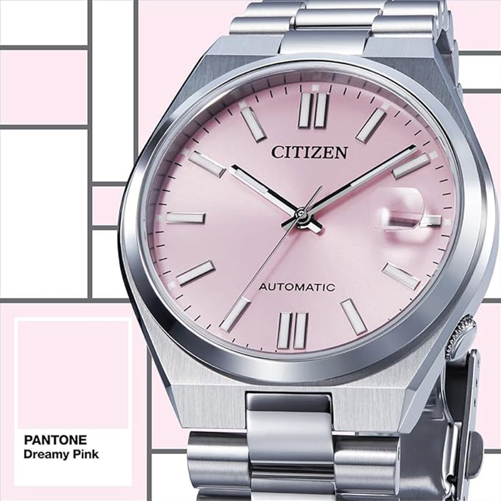 Tsuyosa Men Automatic Pink Dial Analog Stainless Steel Watch NJ0158-89X
