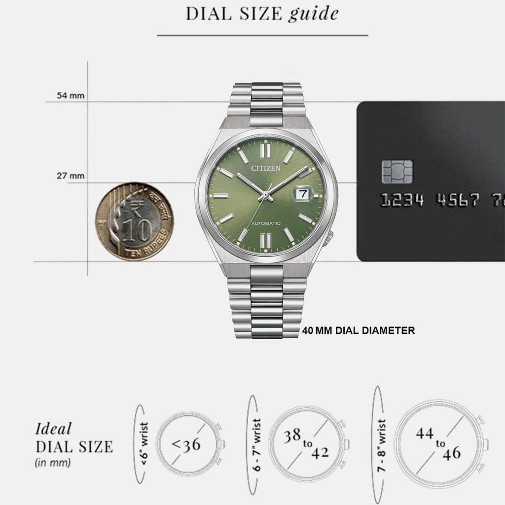Tsuyosa Men Automatic Green Dial Analog Stainless Steel Watch NJ0158-89Z