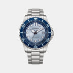 Men Automatic Light Blue Dial Analog Stainless Steel Watch NJ0178-81M
