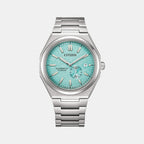 Men Automatic Light Blue Dial Analog Stainless Steel Watch NJ0180-80M