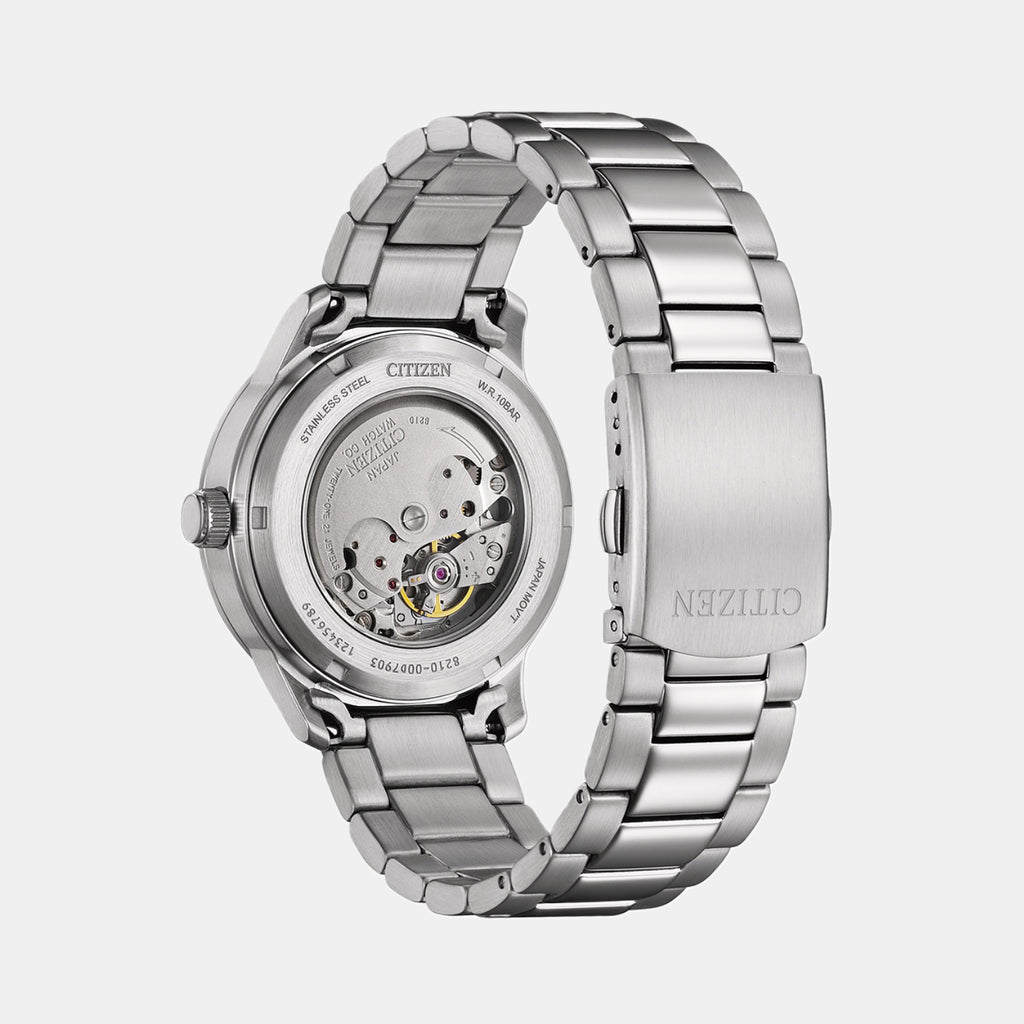 Men Automatic Light Blue Dial Analog Stainless Steel Watch NJ0191-83L