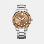 Mechanical 3 Hands Men Automatic Salmon Dial Analog Stainless Steel Watch NJ0191-83X