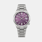 Tsuyosa Men Automatic Purple Dial Analog Stainless Steel Watch NJ0200-50W