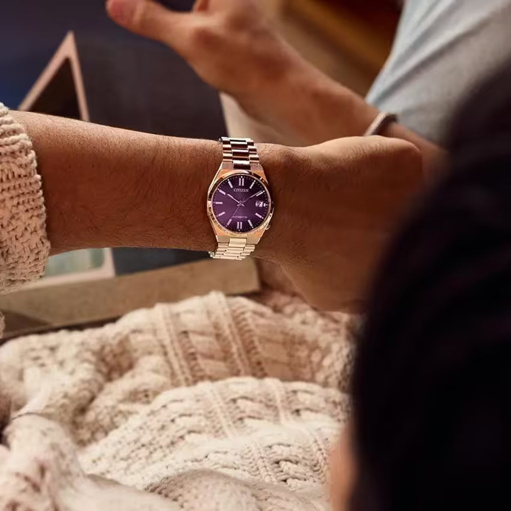 Tsuyosa Men Automatic Purple Dial Analog Stainless Steel Watch NJ0200-50W