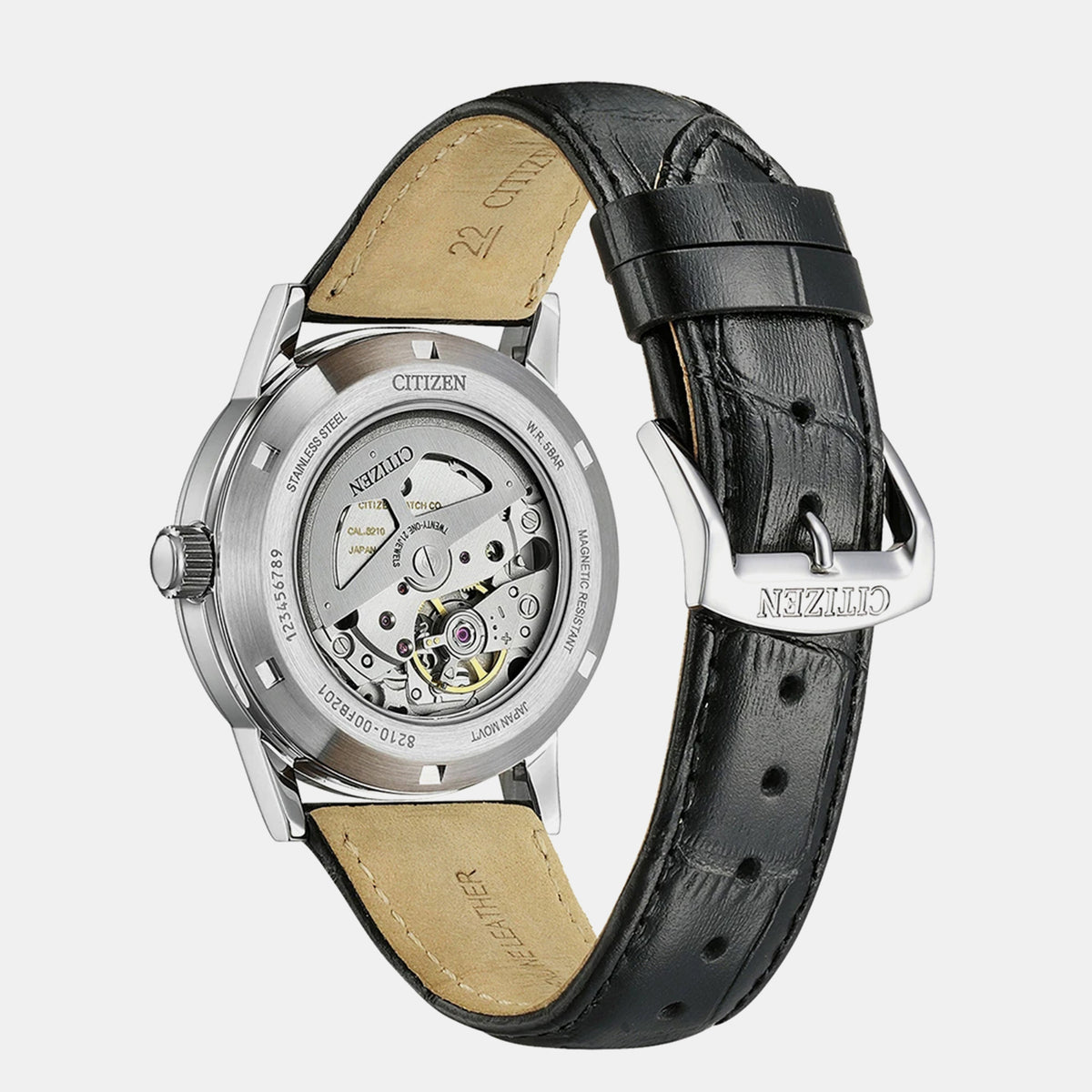 Mechanical Men Automatic Black Dial Analog Leather Watch NJ0210-05E