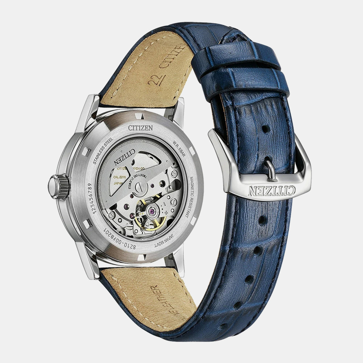 Mechanical Men Automatic Blue Dial Analog Leather Watch NJ0210-13L