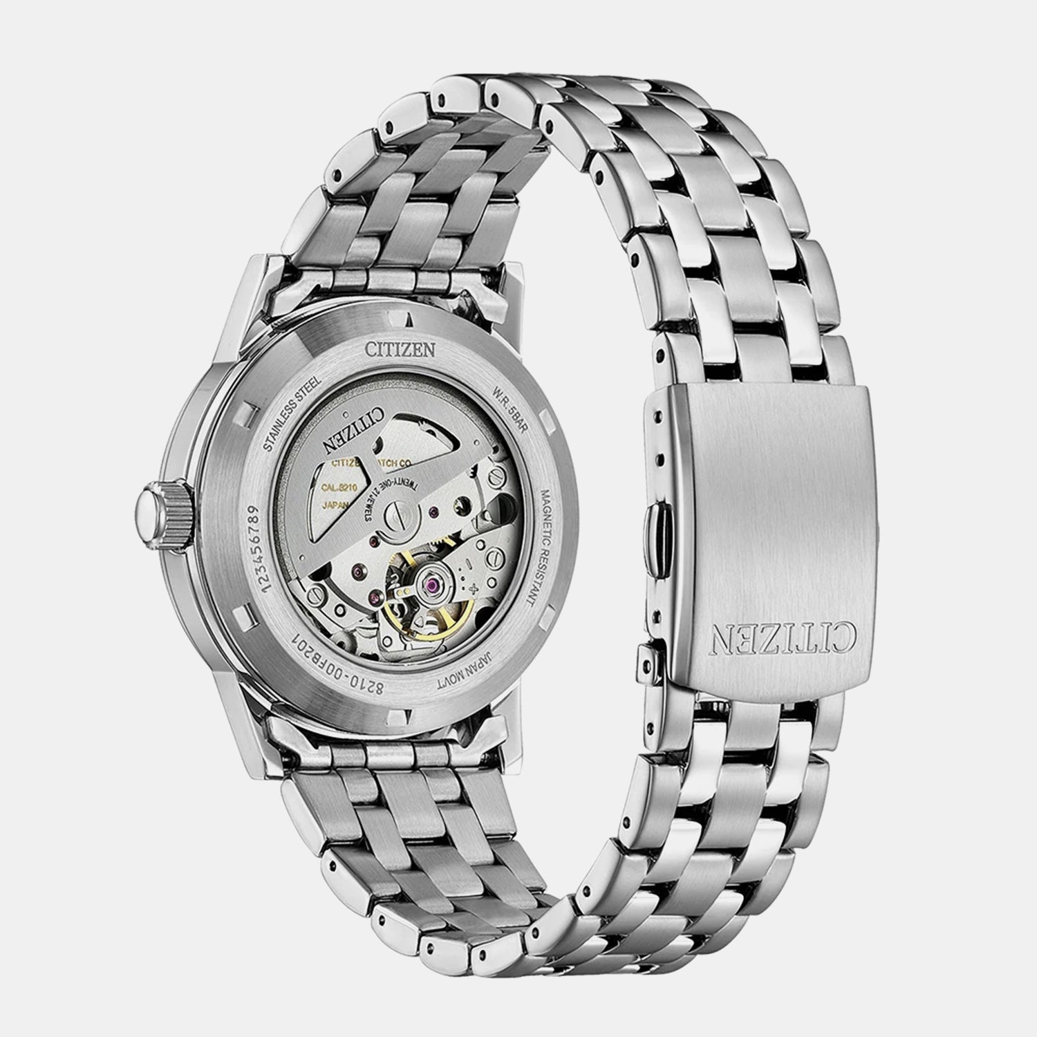 Men Automatic White Dial Analog Stainless Steel Watch NJ0210-56A