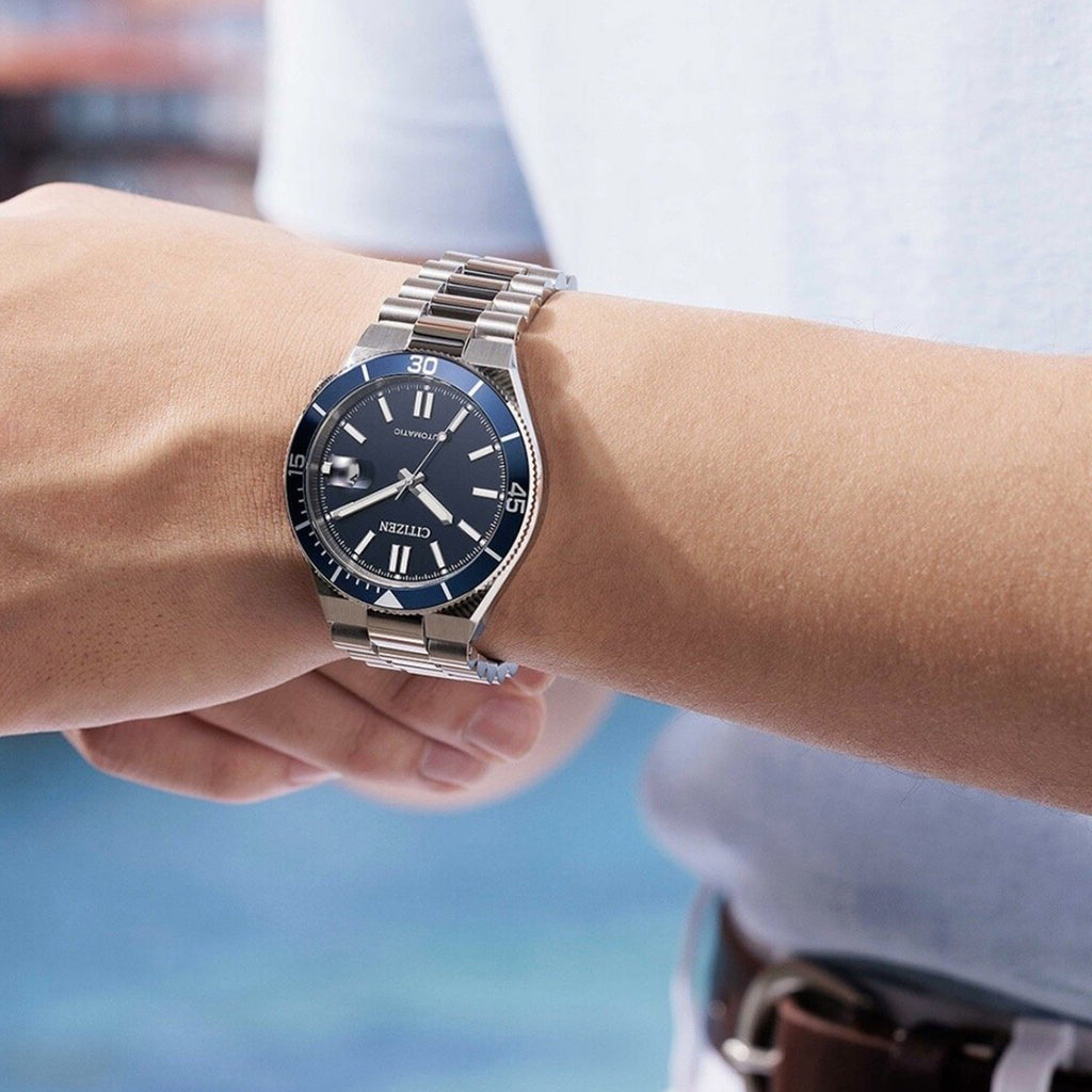 Tsuyosa Shore Men Automatic Blue Dial Analog Stainless Steel Watch NJ0230-59L
