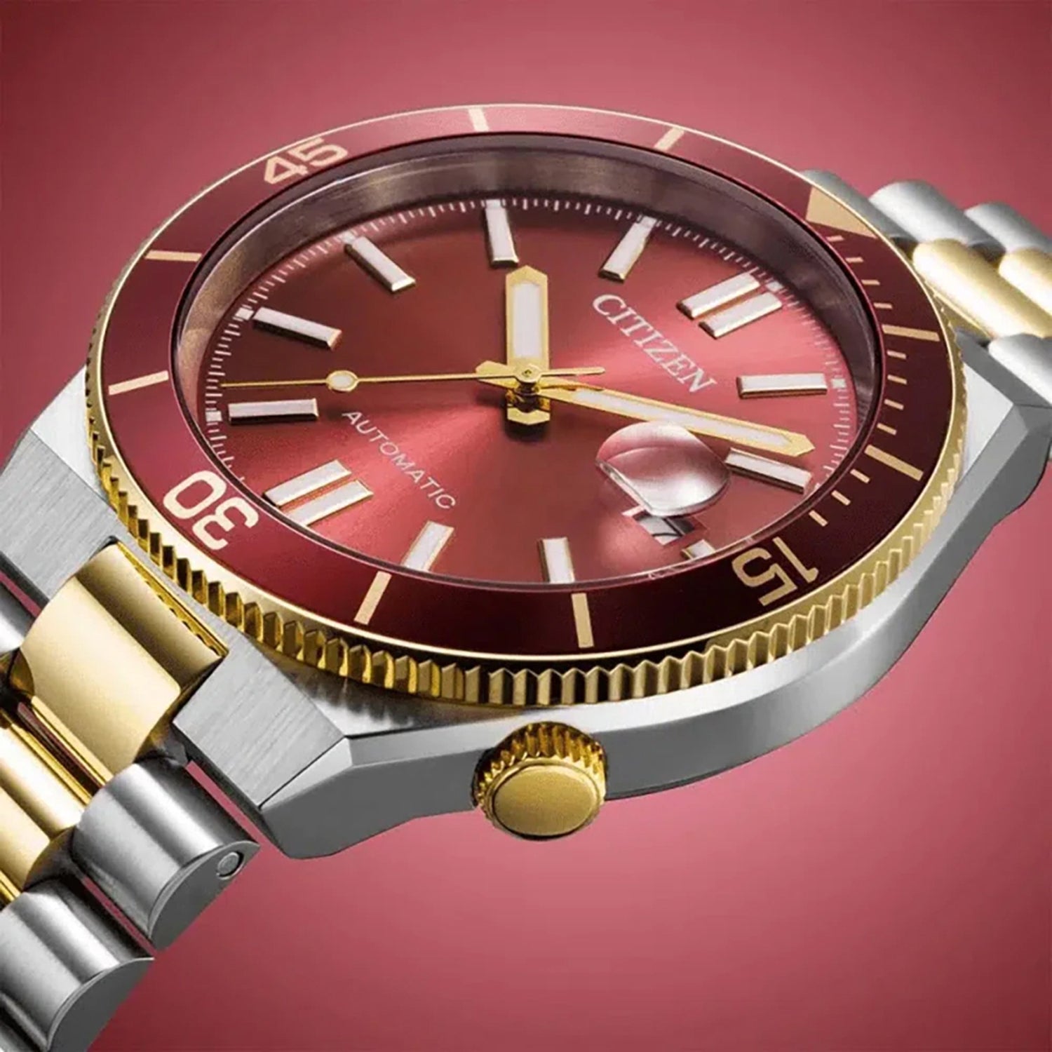 Tsuyosa Men Automatic Red Dial Analog Stainless Steel Watch NJ0234-58X