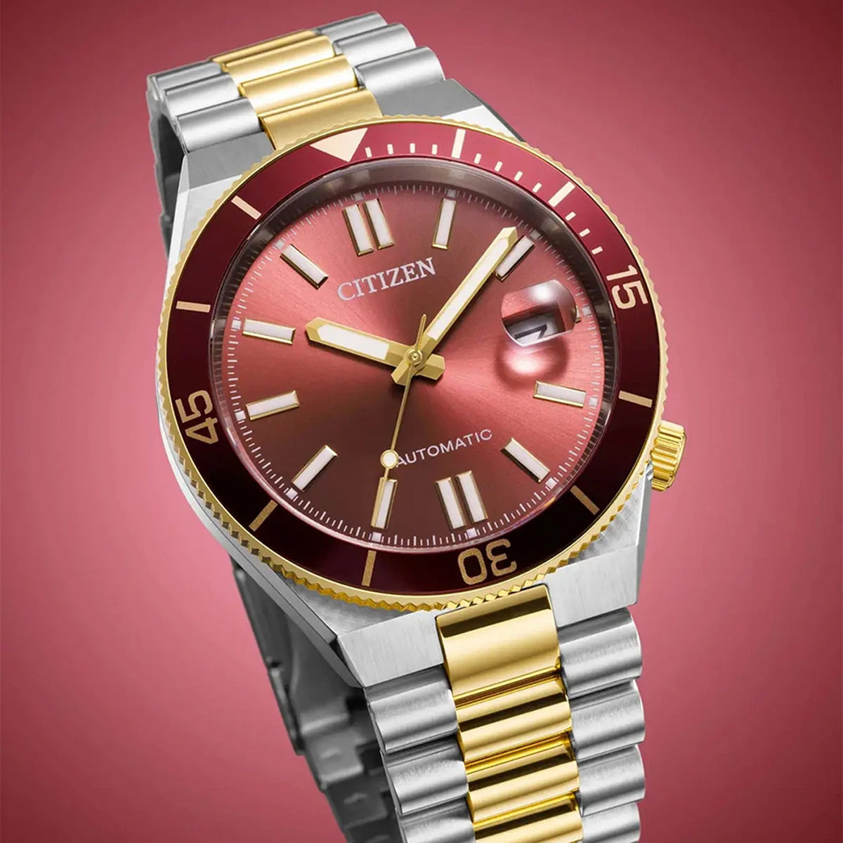 Tsuyosa Men Automatic Red Dial Analog Stainless Steel Watch NJ0234-58X