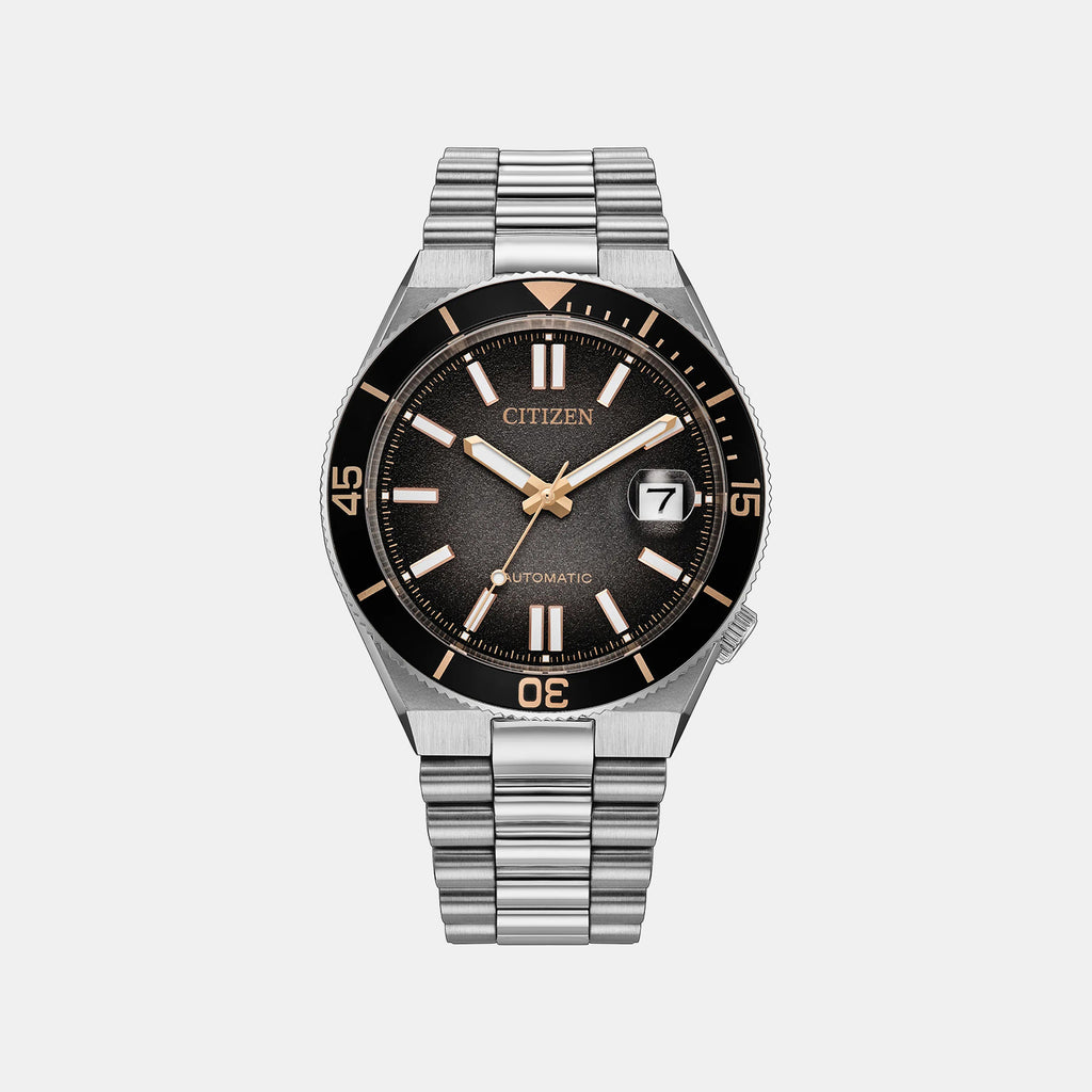 Tsuyosa Shore Time Slip Men Automatic Black Dial Analog Stainless Steel Watch NJ0238-57E