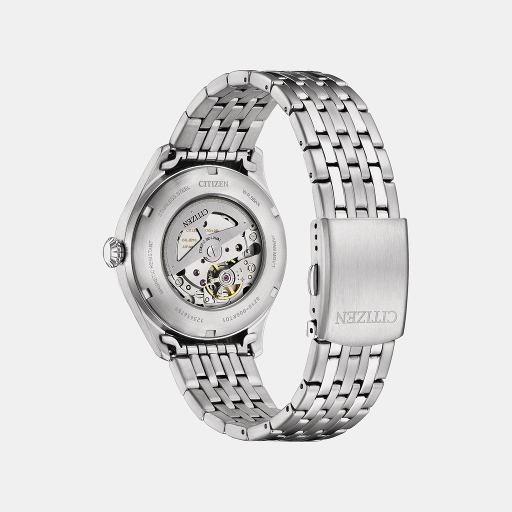 Men Automatic Blue Dial Analog Stainless Steel Watch NJ0240-55L