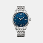 Men Automatic Blue Dial Analog Stainless Steel Watch NJ0240-55L