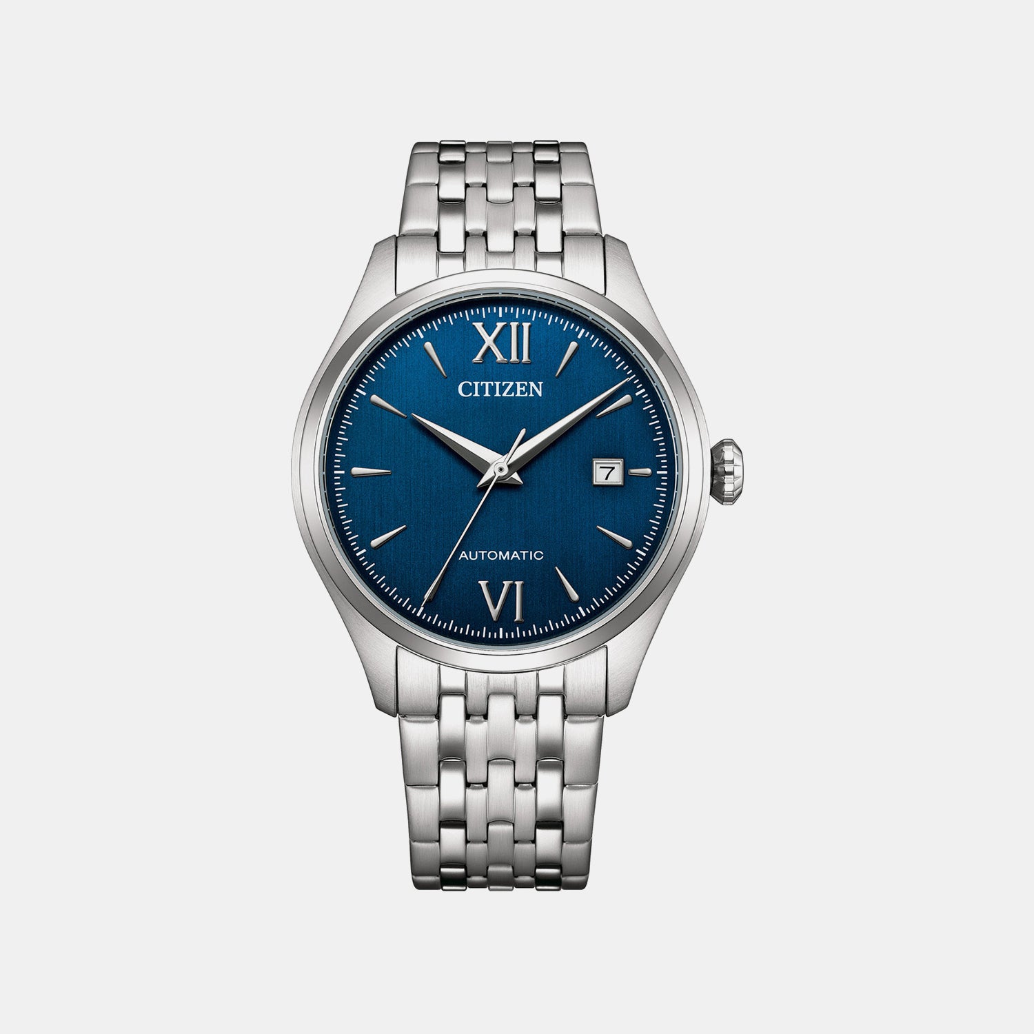Men Automatic Blue Dial Analog Stainless Steel Watch NJ0240-55L