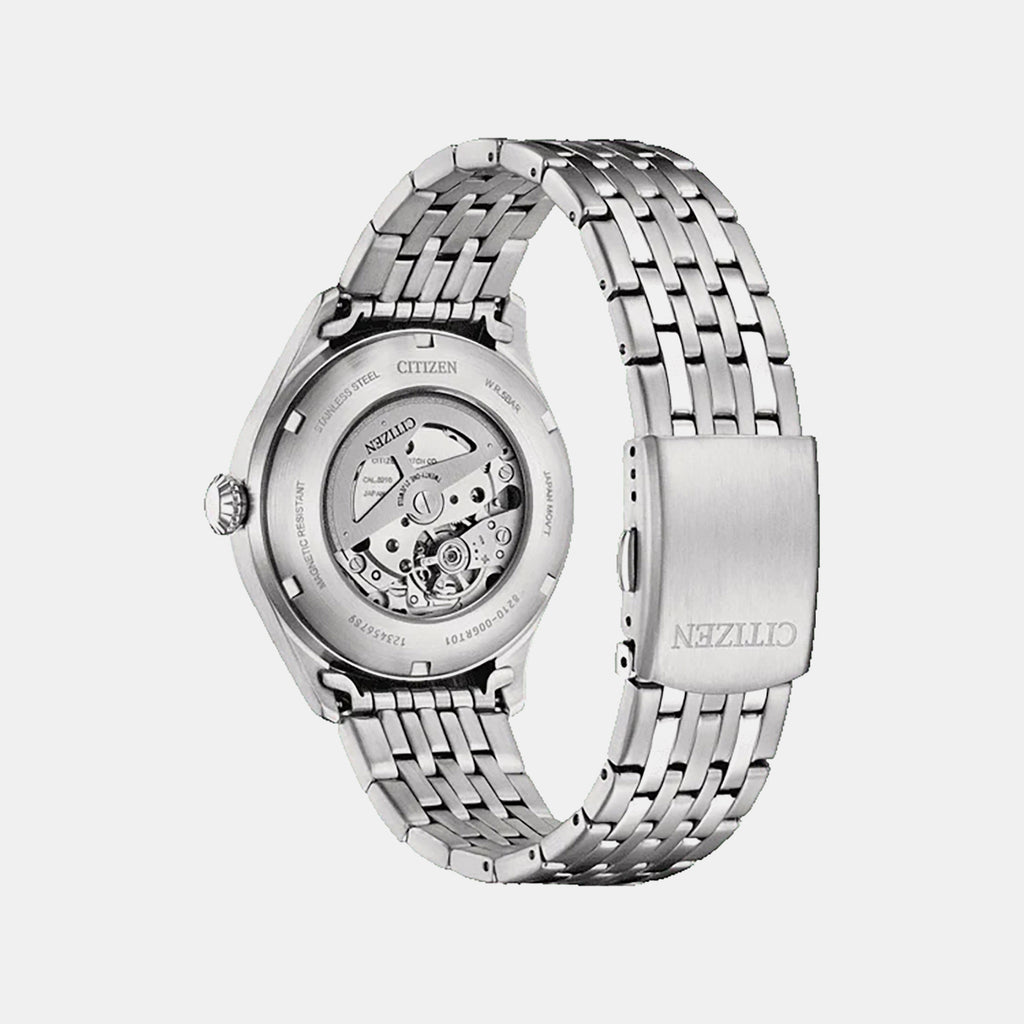 Men Automatic Orange Dial Analog Stainless Steel Watch NJ0240-55X