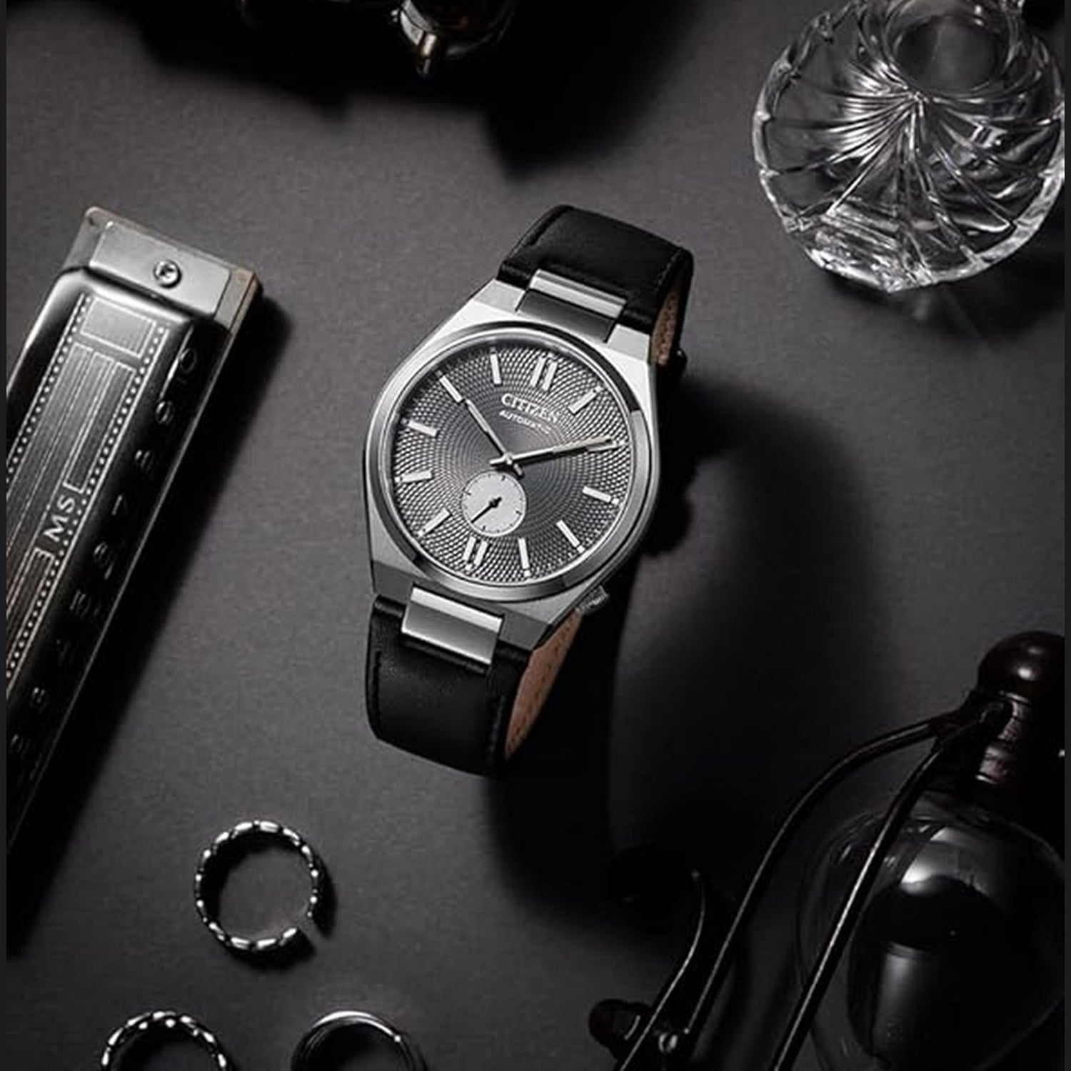 Tsuyosa Men Automatic Grey Dial Analog Leather Watch NK5010-01H