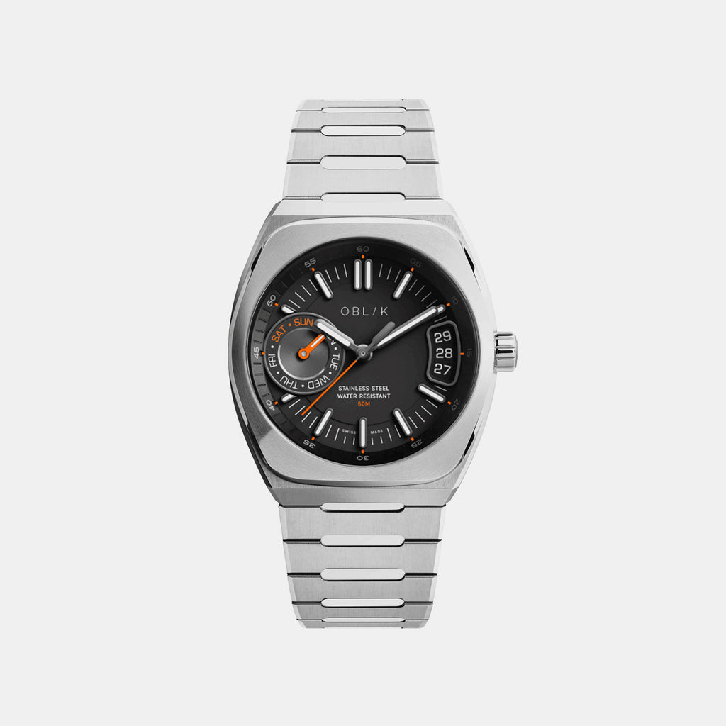 Men Quartz Black Dial Analog Stainless Steel Watch NOVA-STEEL